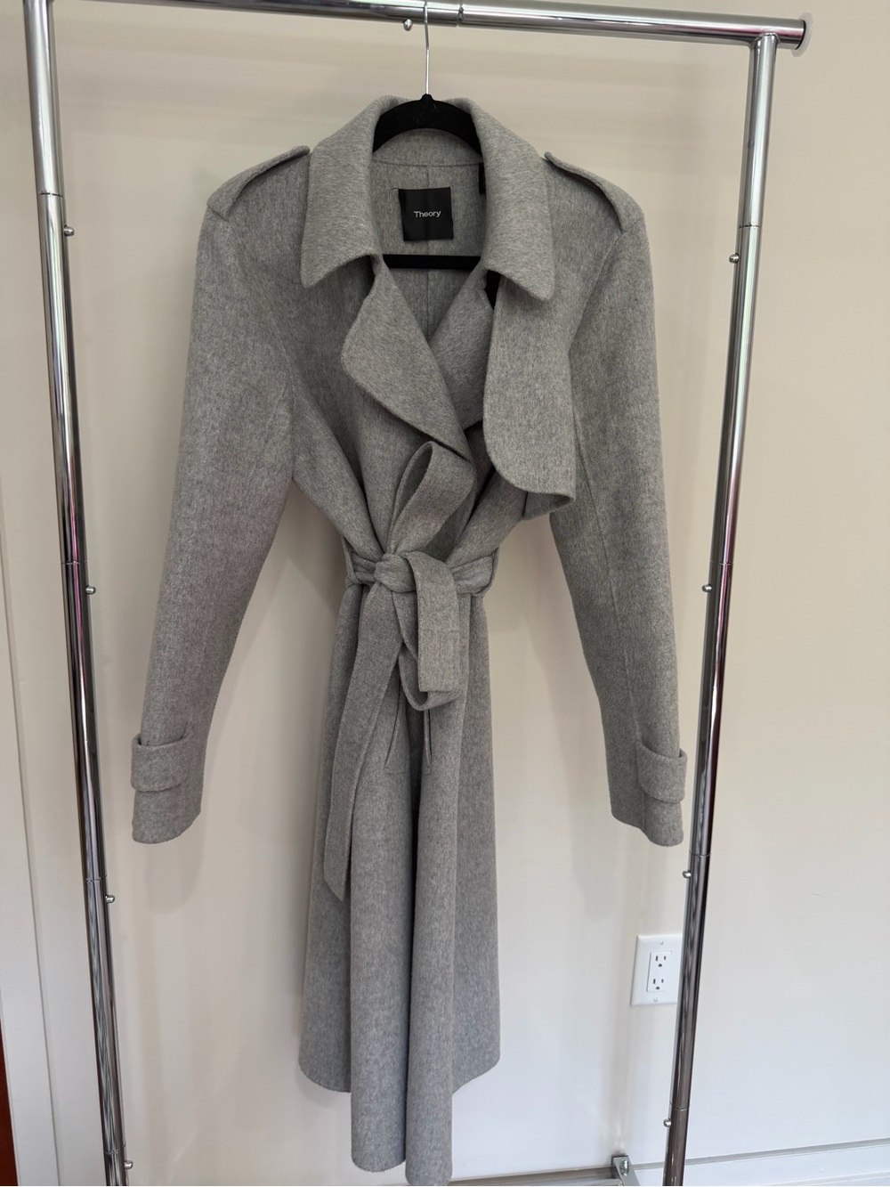 Theory Double-Face Wool-Cashmere Trench Coat grey size large